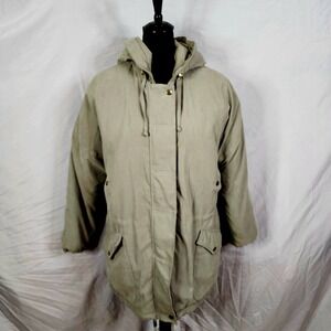 Vintage LARRY LEVINE Size XS Green 1990's Winter Puffer Coat Drawstring Hooded